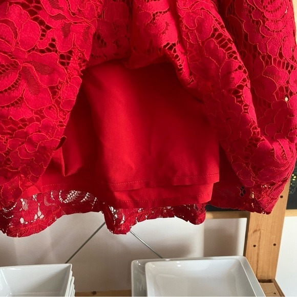 Kate Spade Red Black Lace Ruffle Sleeve Dress - Picture 8 of 12